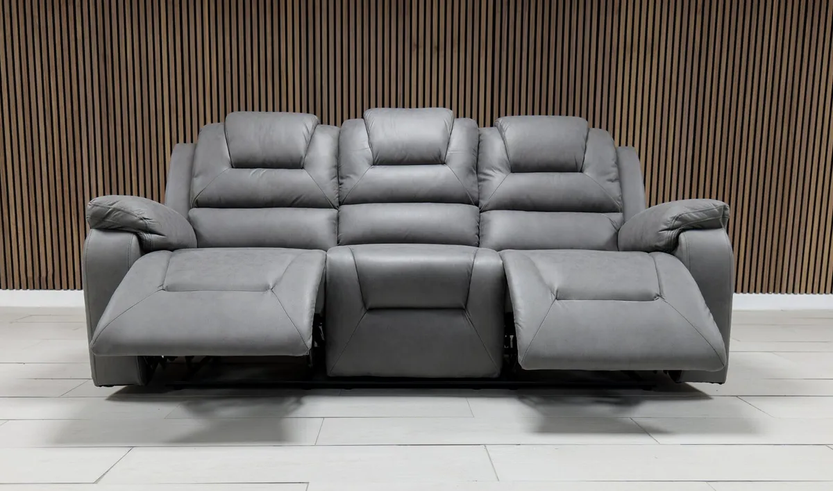 Axel 3+2 Grey Smooth Texture Fabric Recliner Sofa - Image 3