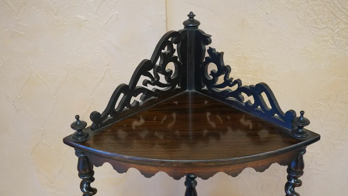 Solid Indian Rosewood Barley Twist Corner Shelf - Image 4