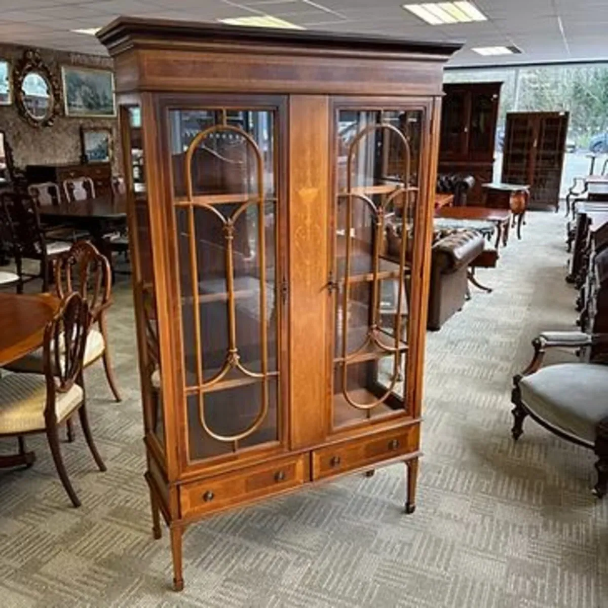 Fabulous mahogany inlaid double door display cabin