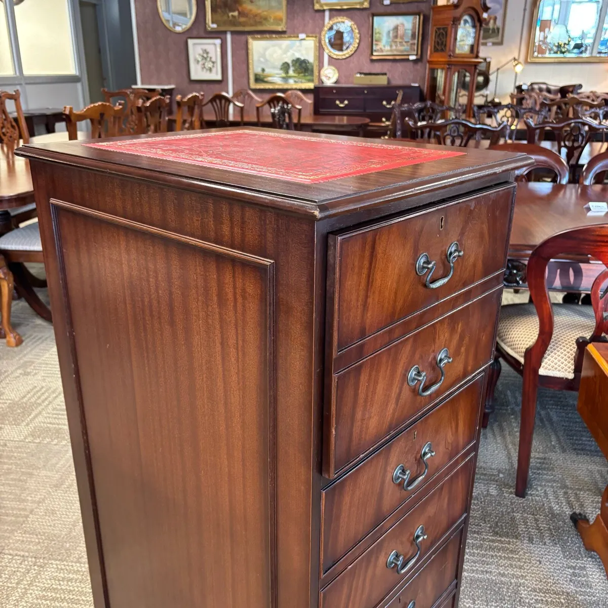 Beautiful mahogany red leather top filing cabinet. - Image 1