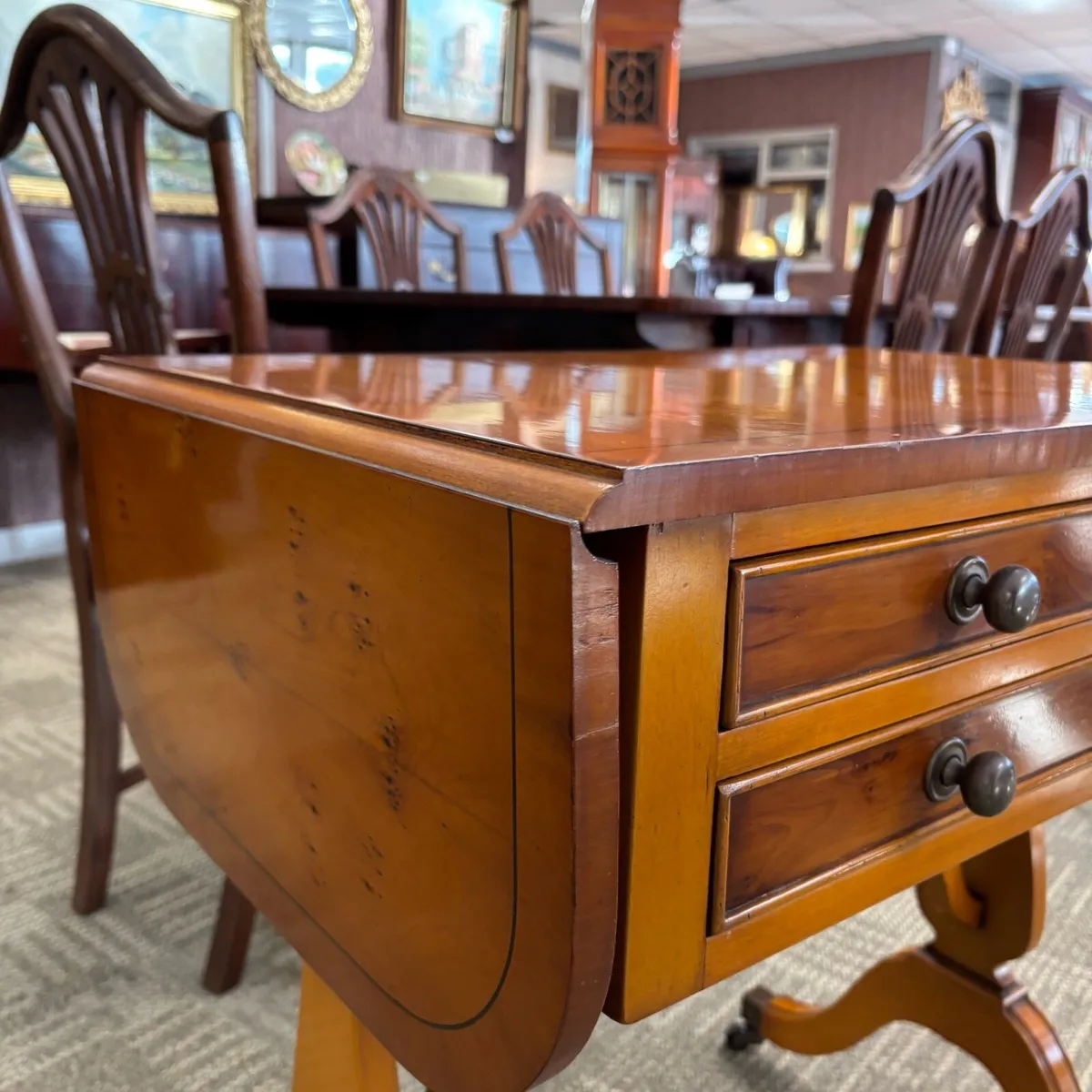 Yew drop leaf occasional side writing console tabl - Image 2