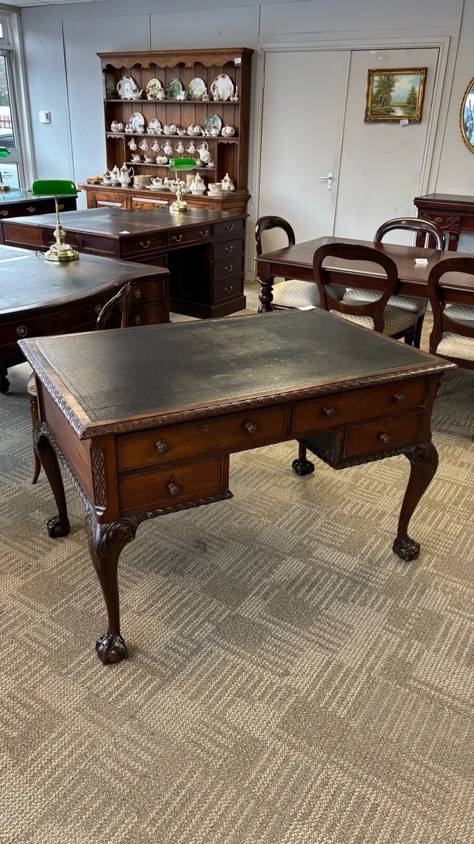 Fabulous Georgian mahogany rope edge green leather - Image 1