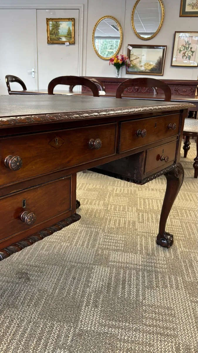 Fabulous Georgian mahogany rope edge green leather - Image 2