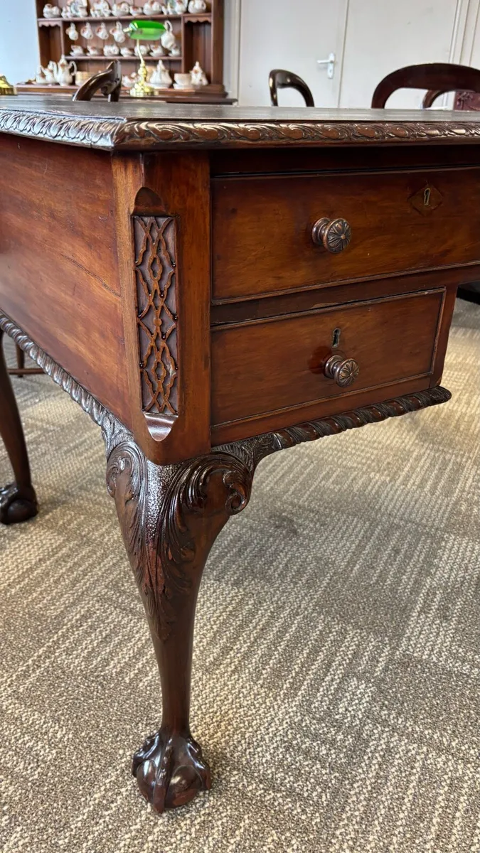 Fabulous Georgian mahogany rope edge green leather - Image 3