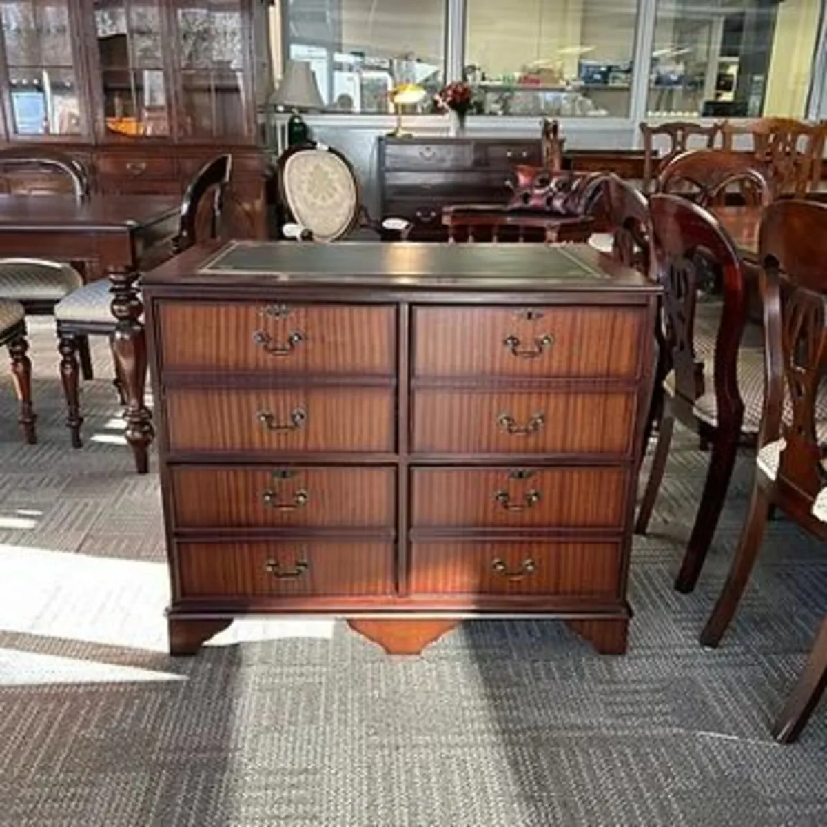Fabulous mahogany double green leather top filing