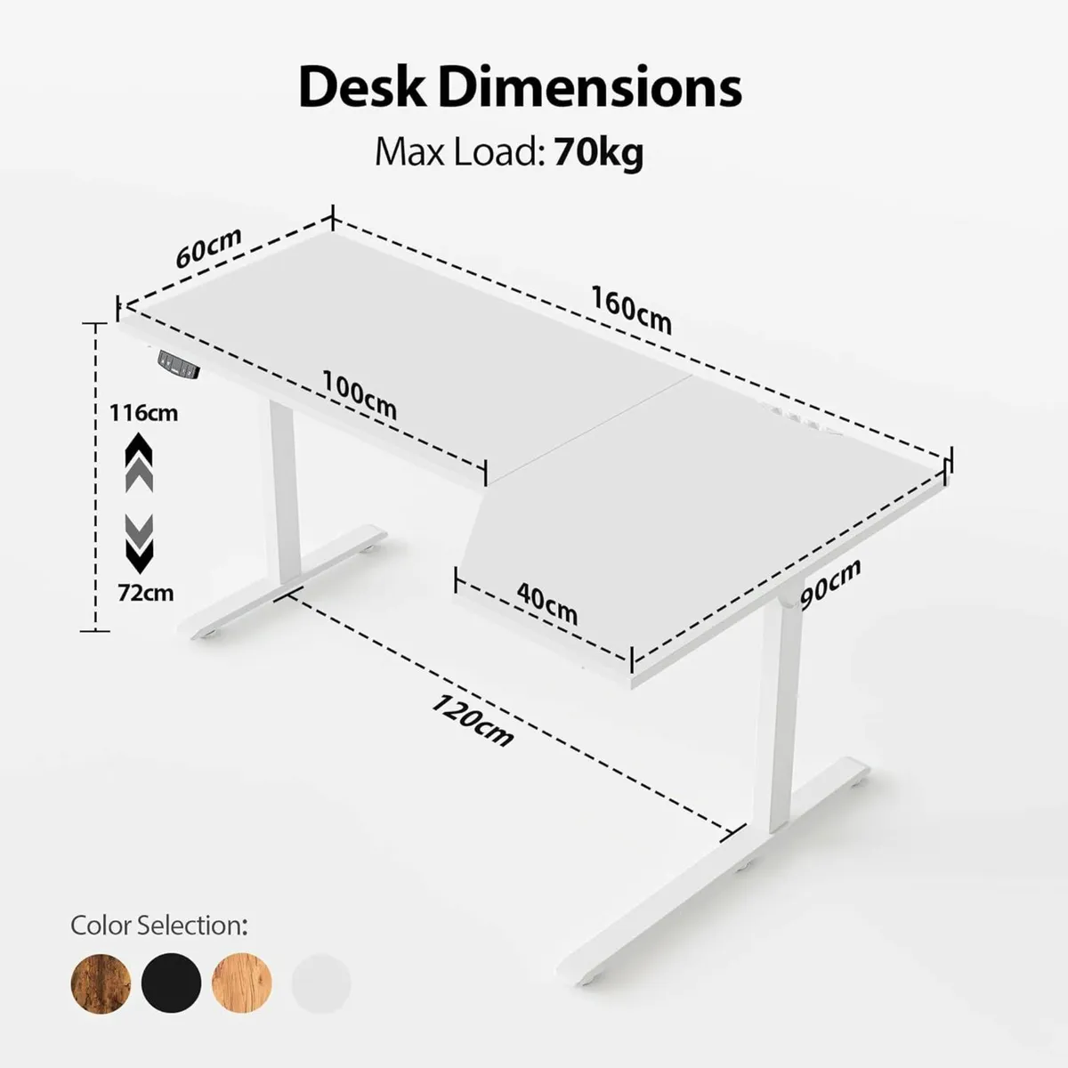 L-Shaped Electric Standing Desk, 160cm Adjustable - Image 2