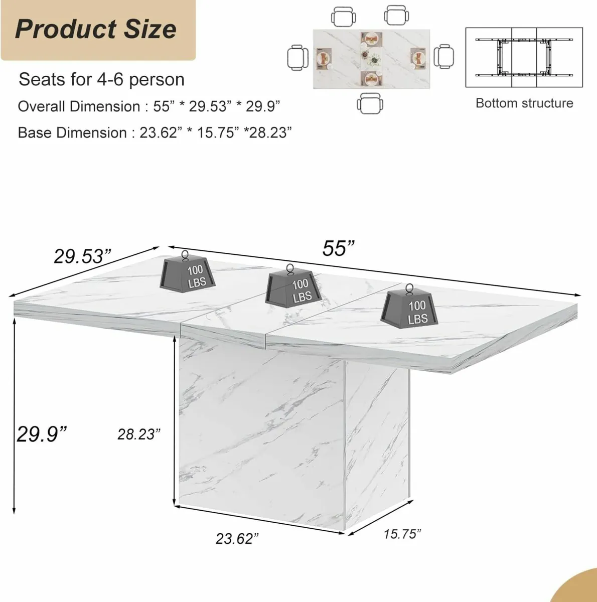 White Faux Marble Dining Table for 6-8 140cm - Image 2