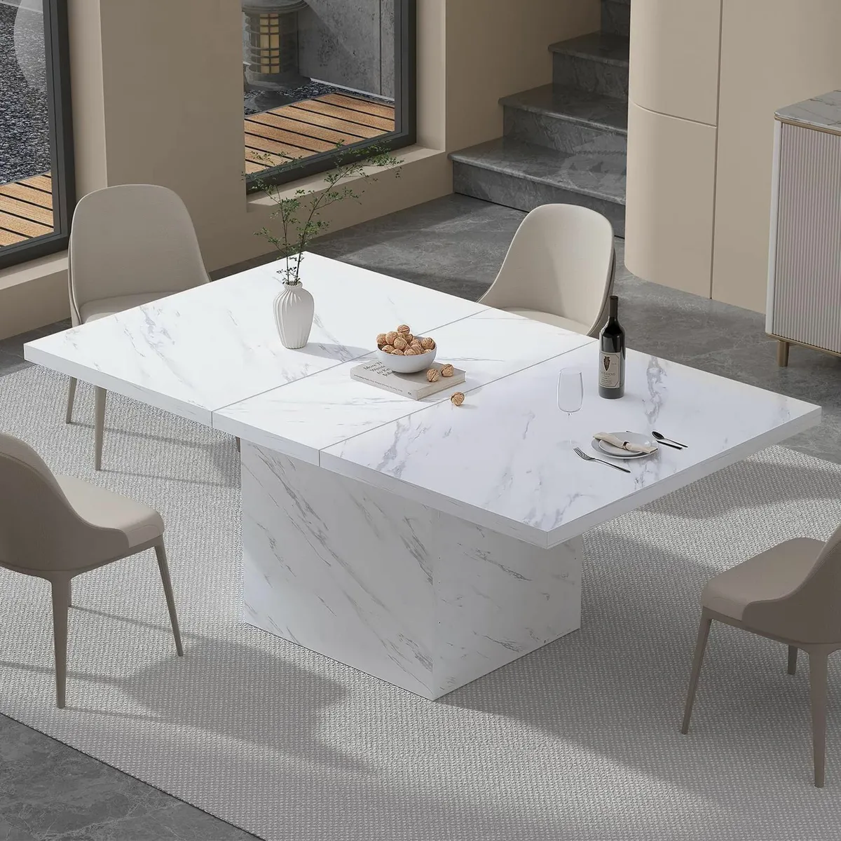 White Faux Marble Dining Table for 6-8 140cm - Image 3