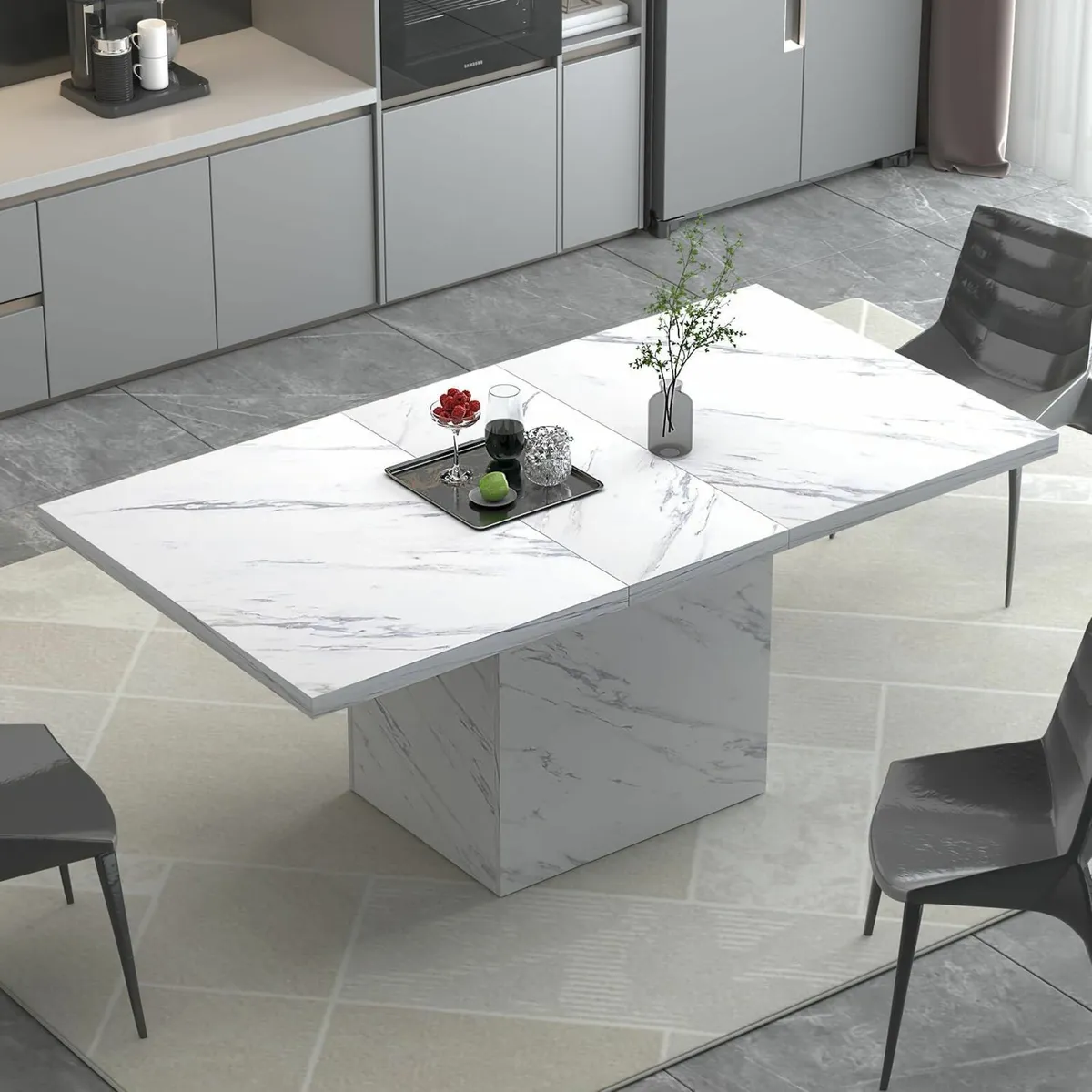 White Faux Marble Dining Table for 6-8 140cm - Image 4