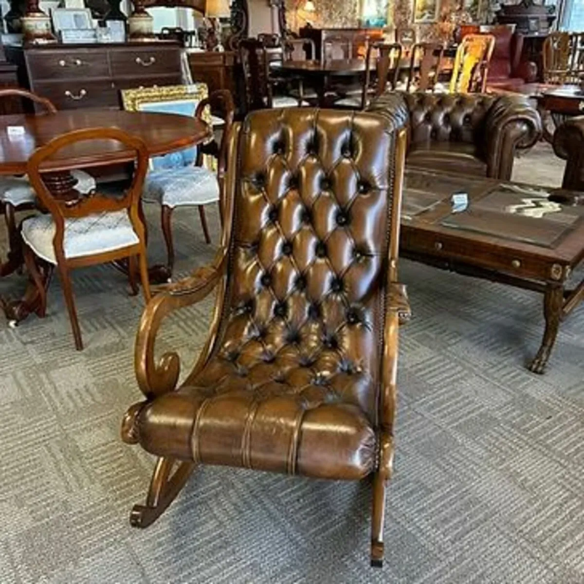 Fabulous tan leather buttoned back slipper rocking