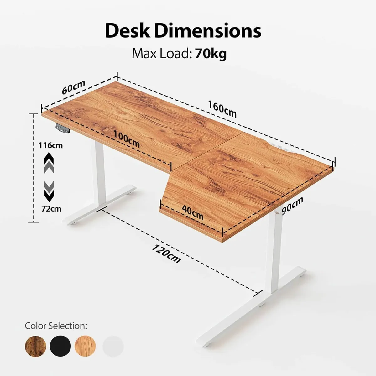 L-Shaped Electric Standing Desk, 160cm Adjustable - Image 2