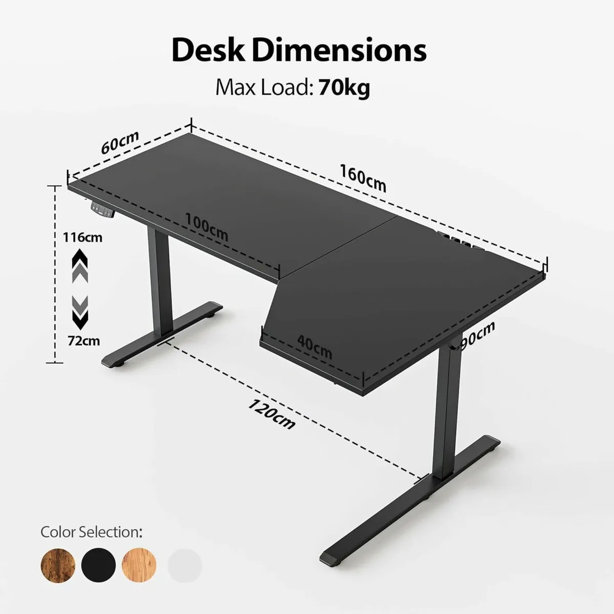 L-Shaped Electric Standing Desk, 160cm Adjustable - Image 3