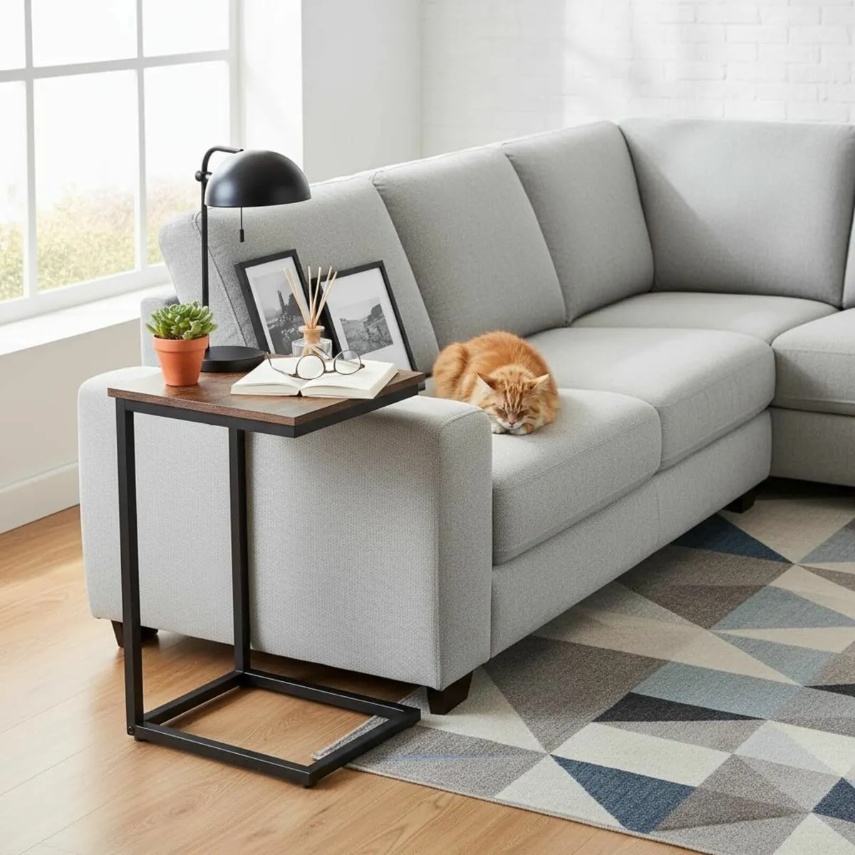 C-Shaped Side Table, Bedside End Table Coffee - Image 4