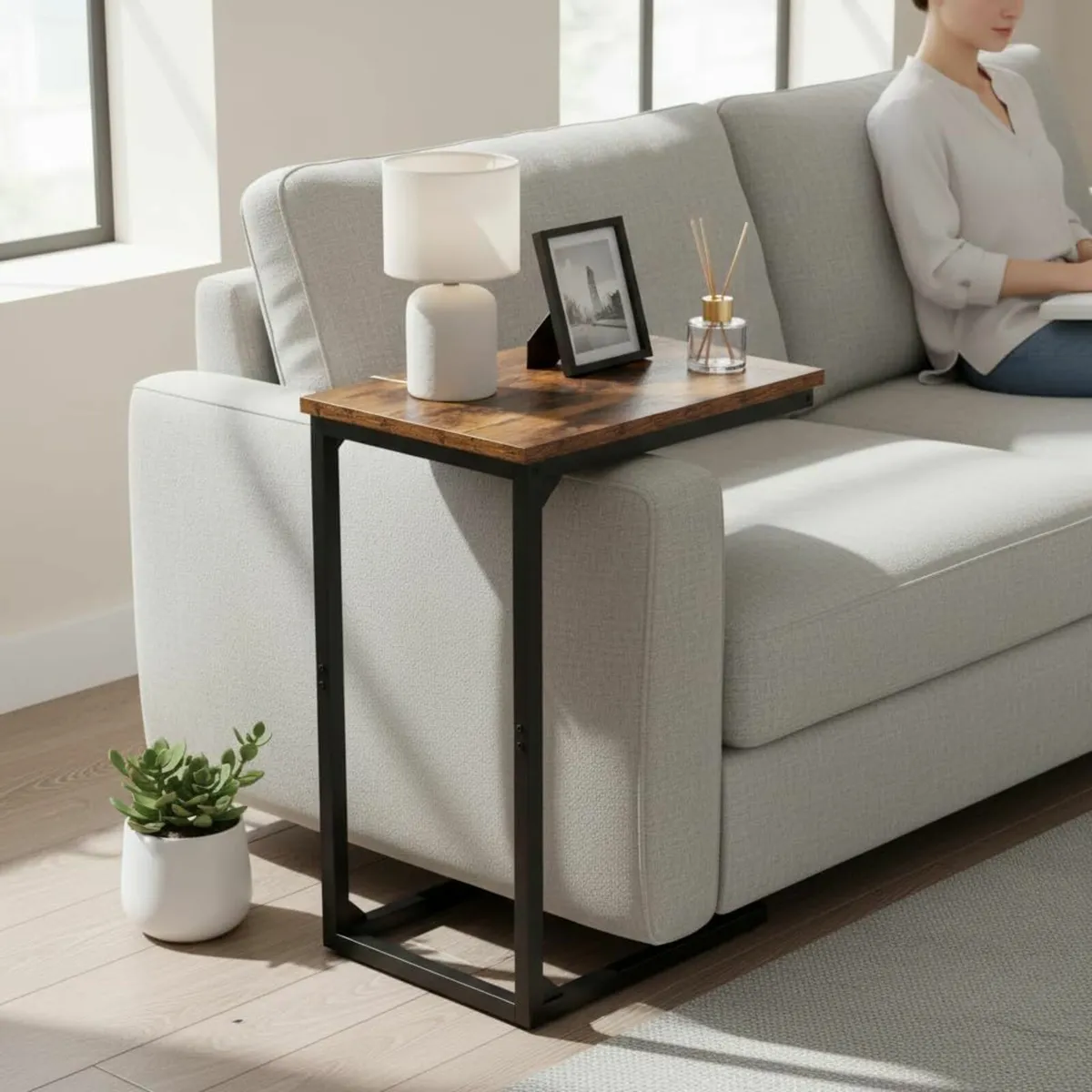 C-Shaped Side Table, Bedside End Table Coffee - Image 1