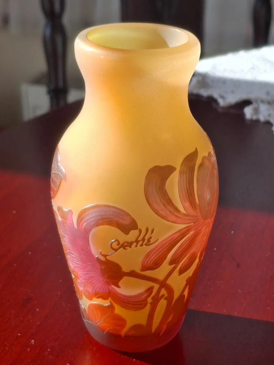 Signed Art Nouveau Cameo Glass Vase (French... - Image 4