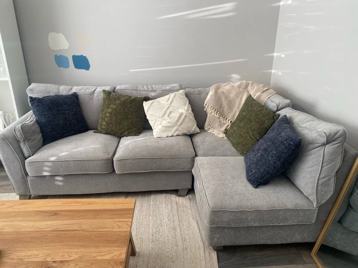 Grey couch and pouffe - Image 1