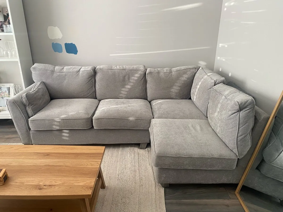 Grey couch and pouffe - Image 2