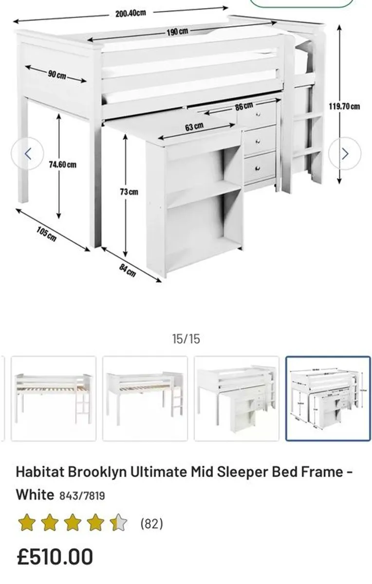 Mid Sleeper Bed with Desk and Chest of Drawers - Image 4