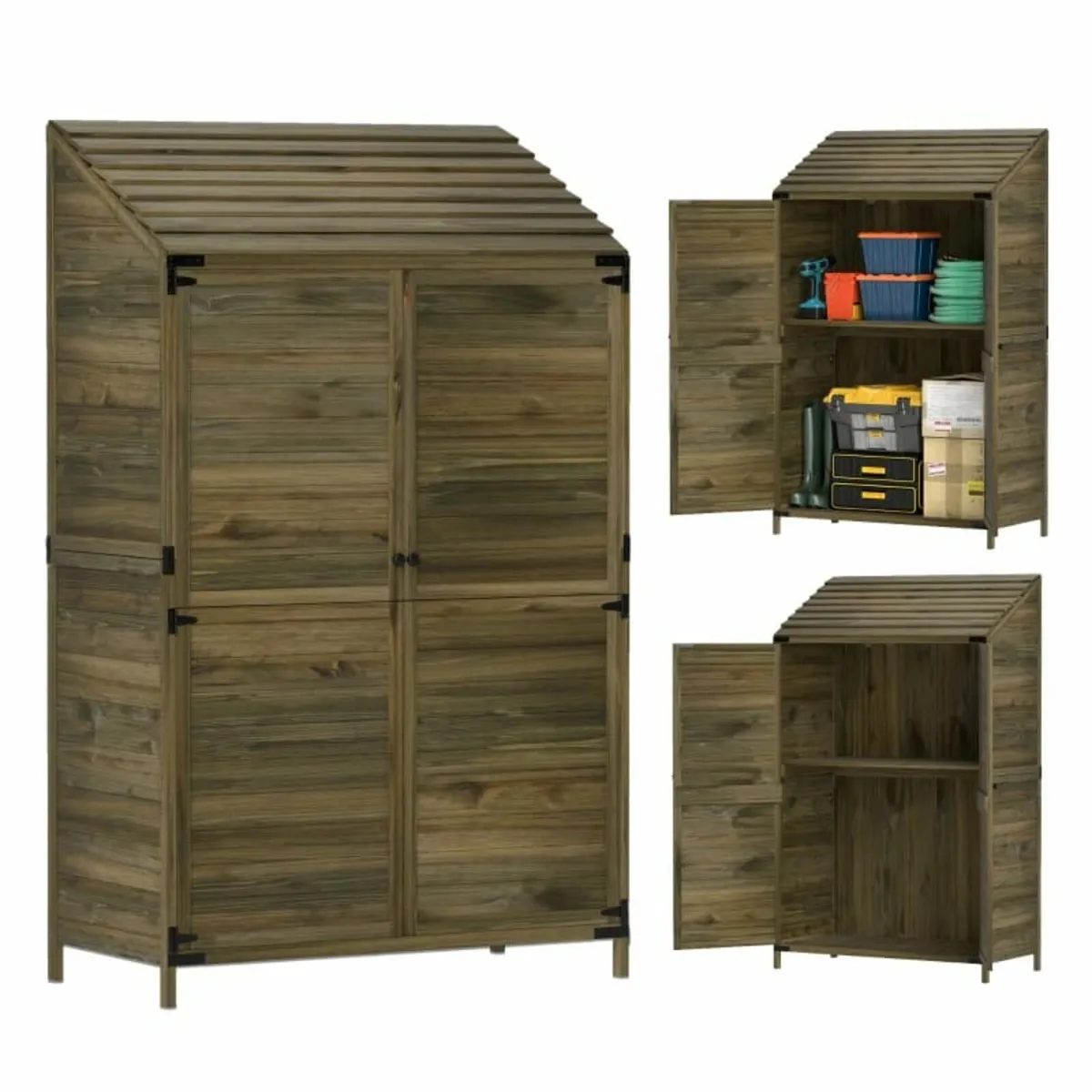 59 x 103.5 cm Two-Tier Wooden Garden Shed - Olive - Image 1