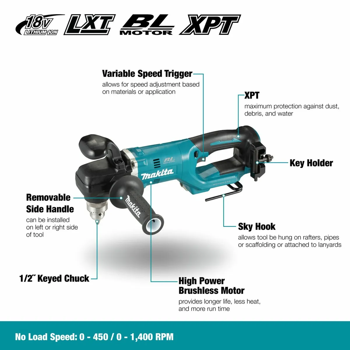 18V Makita Brushless Right Angle Drill - Image 4