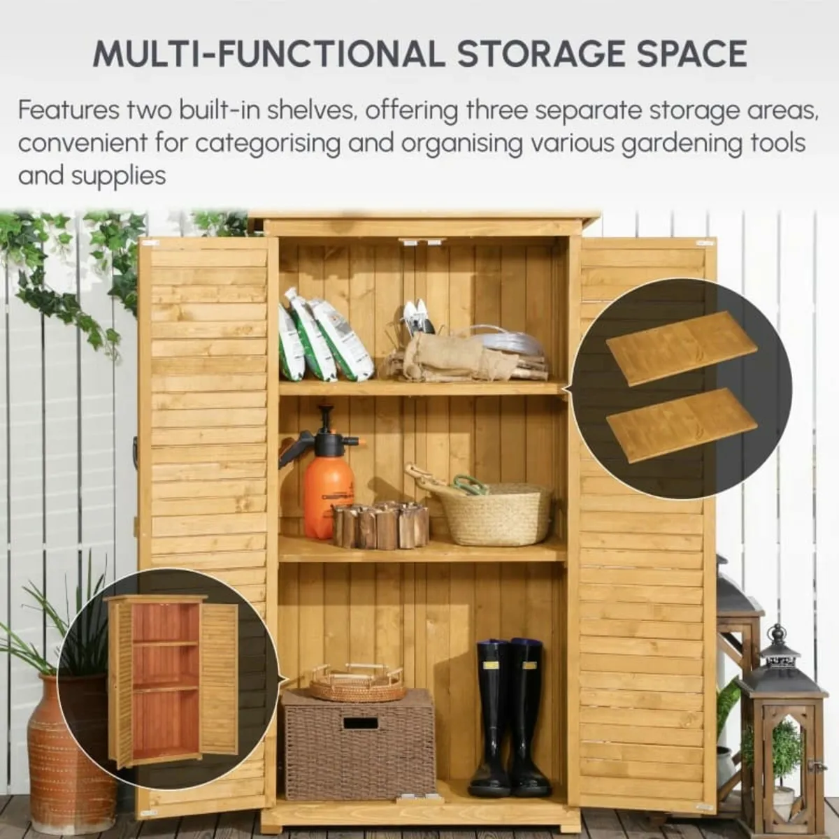 Garden Wood Storage Shed Fir Wood Shutter Tool Cab - Image 3