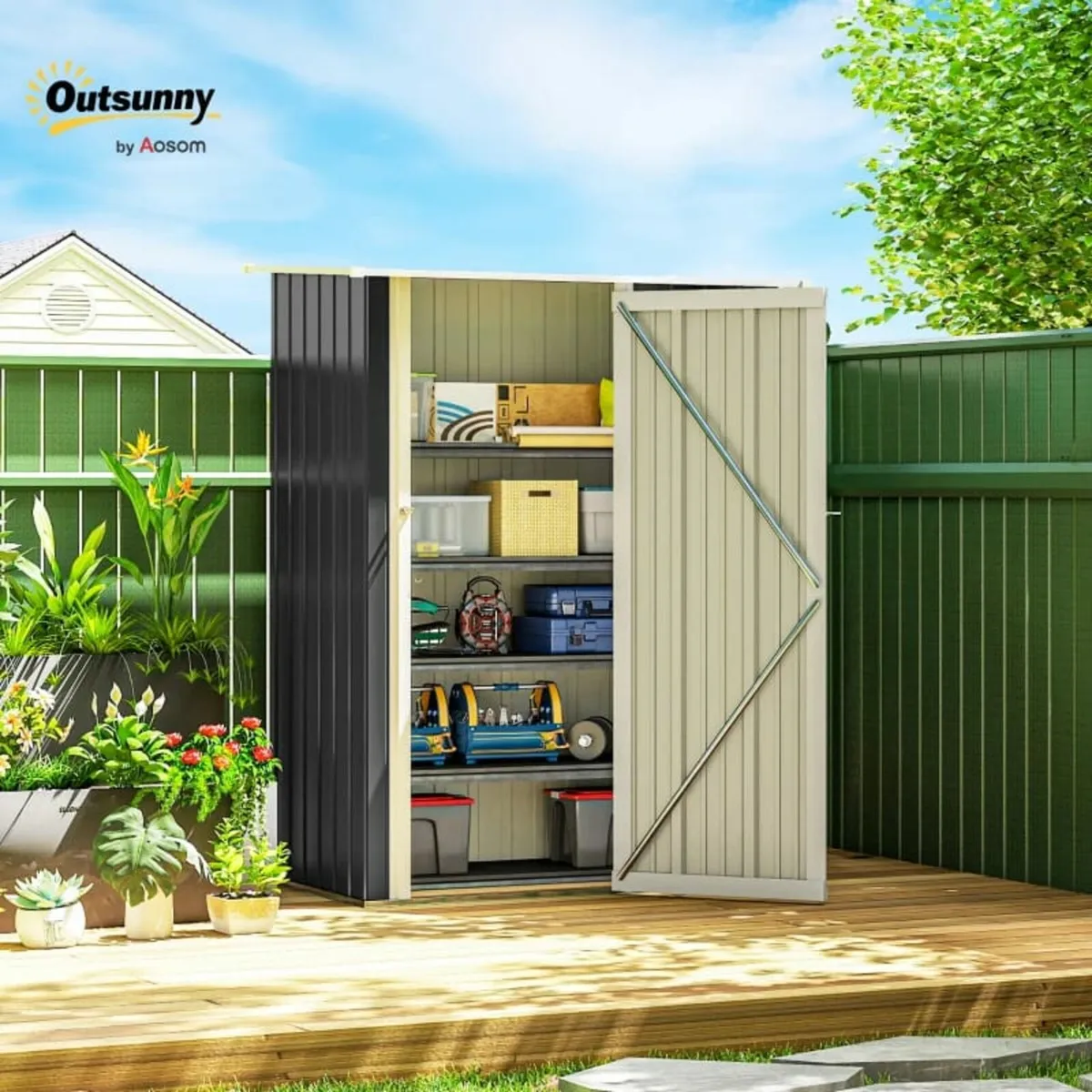 5ft x 3ft Garden Storage Shed, Outdoor Tool Shed w - Image 2