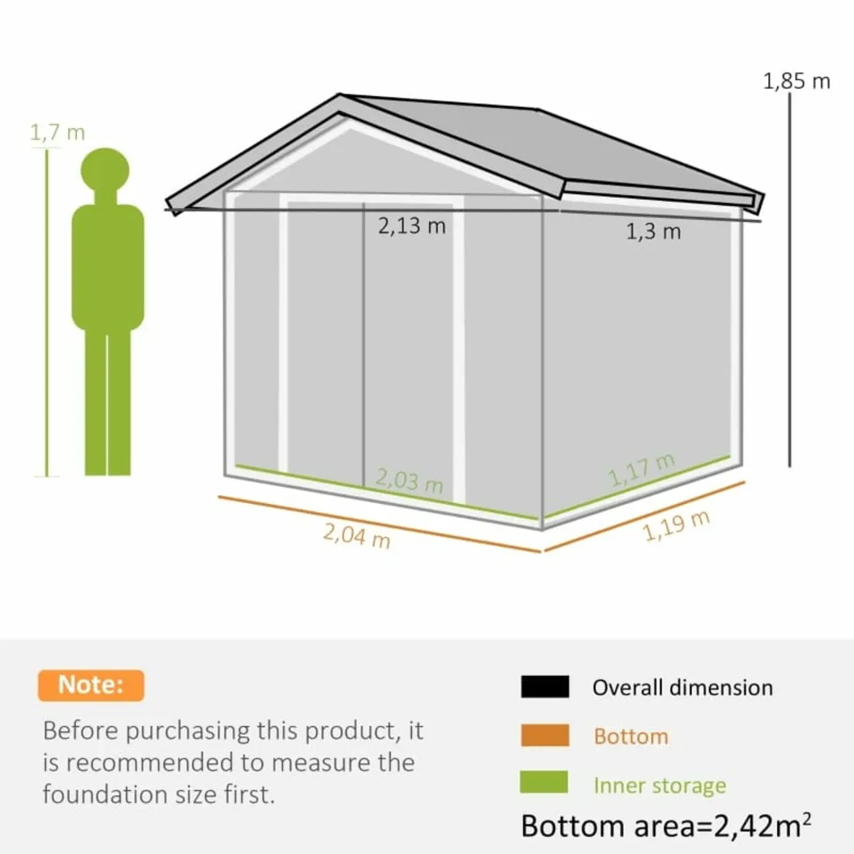 Outdoor Storage Shed, 7ft x 4ft, Large Patio Roofe - Image 3