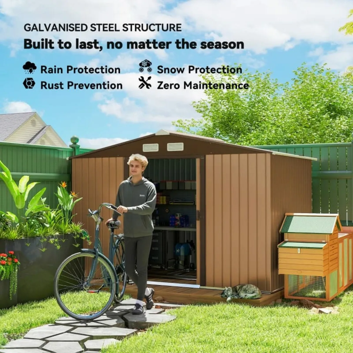 9 x 6FT Outdoor Garden Roofed Metal Storage Shed T - Image 3