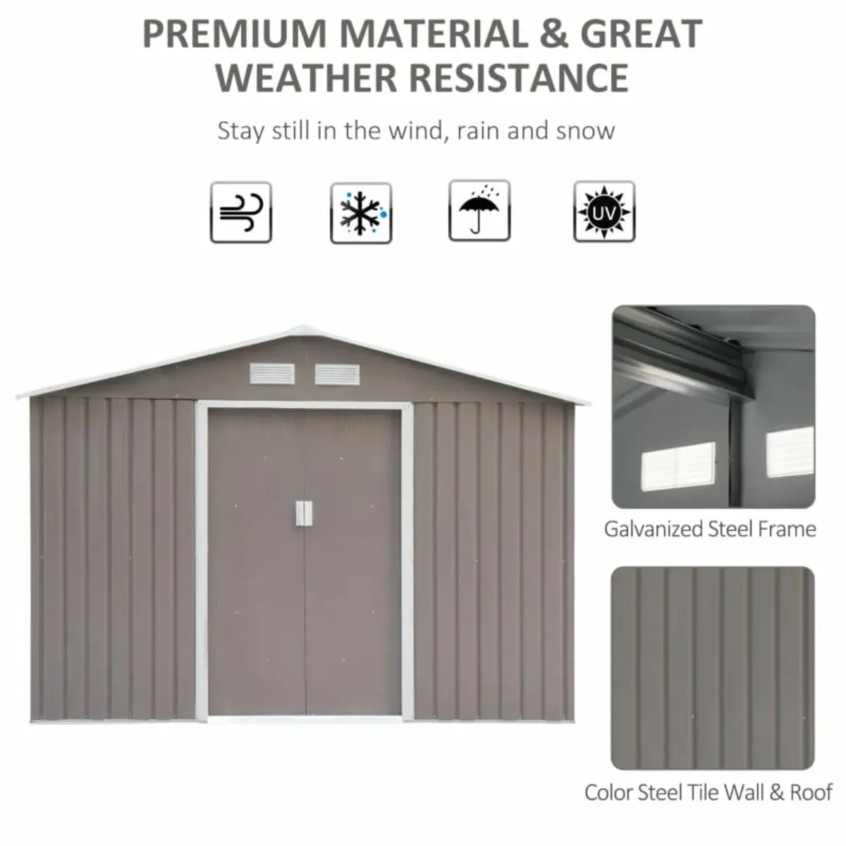 9 x 6FT Outdoor Garden Roofed Metal Storage Shed T - Image 3