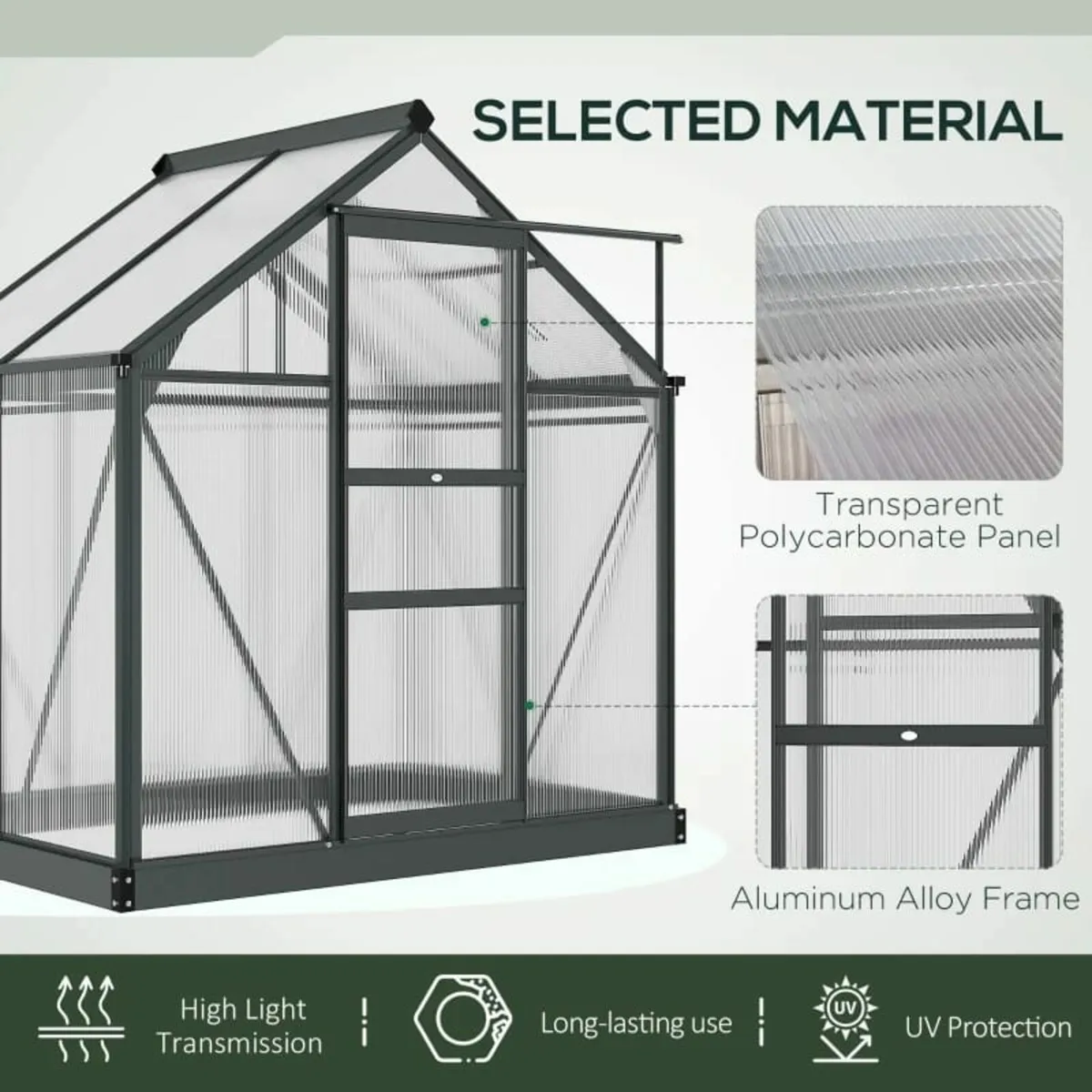 6 x 4ft Polycarbonate Greenhouse - Large Walk-In G - Image 4