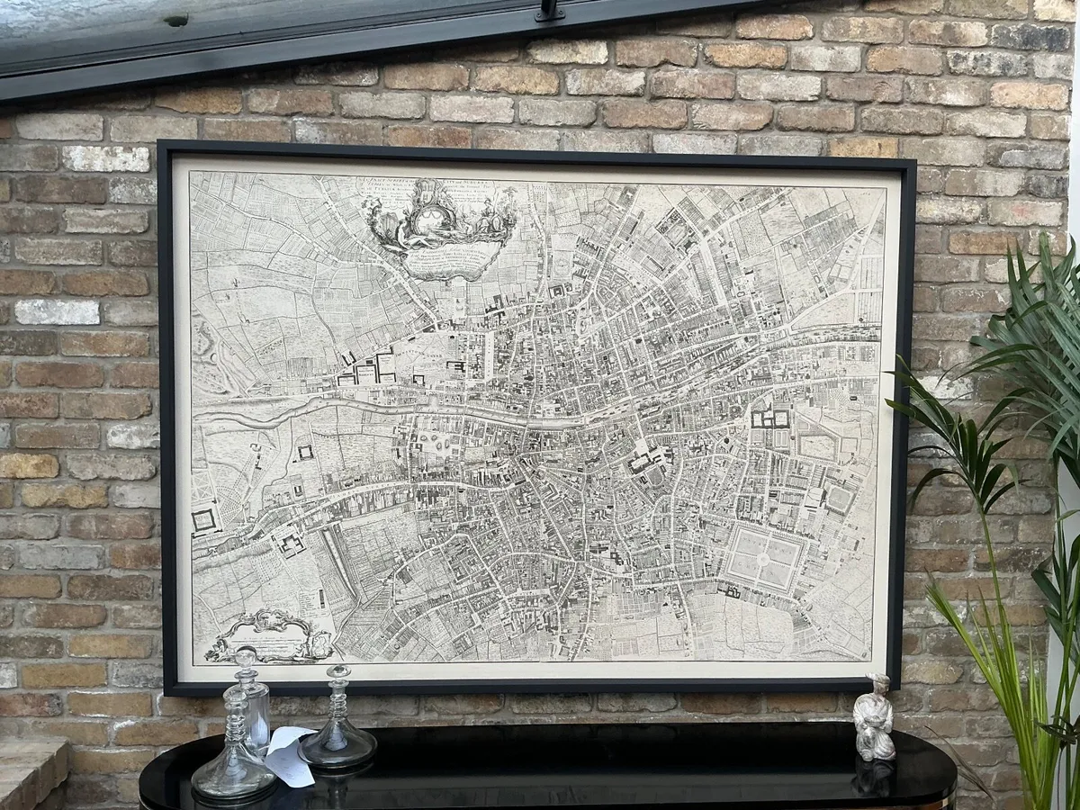 Framed Old Map of Dublin: 1756 Print John Rocque - Image 1