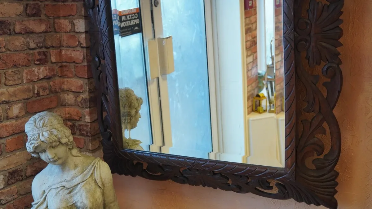 Antique French Carved Oak Wall Mirror - Image 3