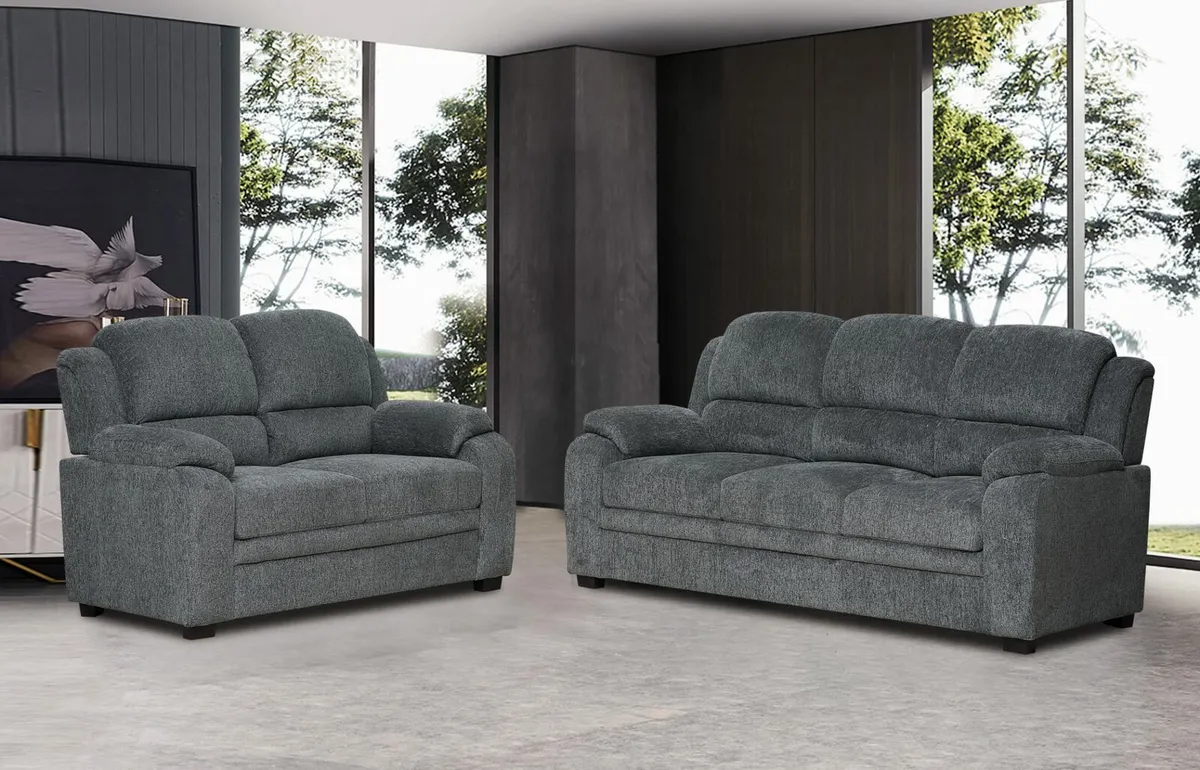 Xmas Sale! 3+2 Grey or Cream Fabric Sofa Set - Image 1