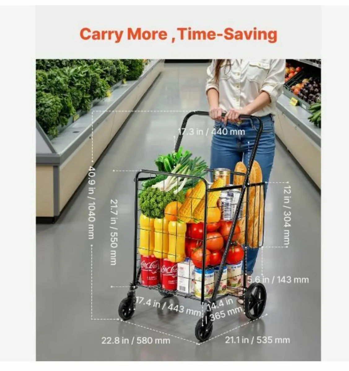 Folding Shopping Cart, Jumbo Grocery Cart - Image 2