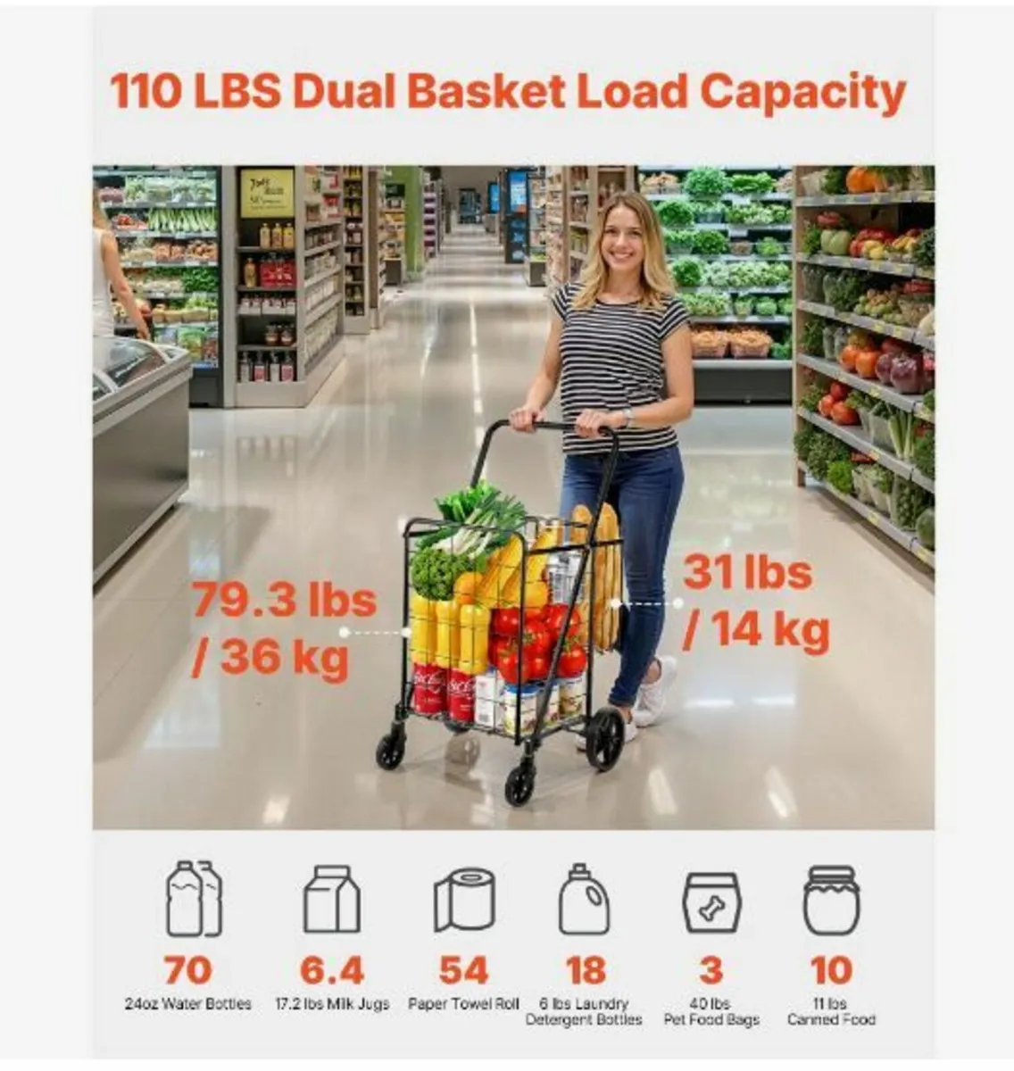 Folding Shopping Cart, Jumbo Grocery Cart - Image 3