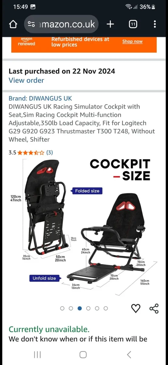 Racing Simulator Cockpit with Seat (Foldable, Adju
