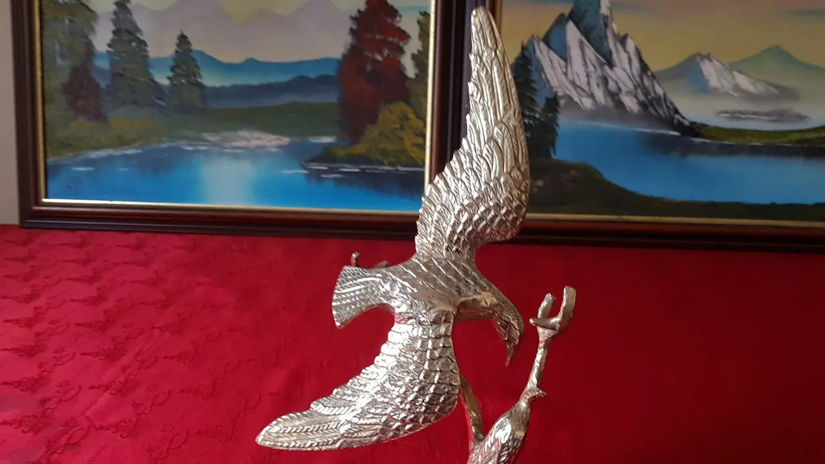 Solid Brass Eagle On A Round Black Plinth Base - Image 4