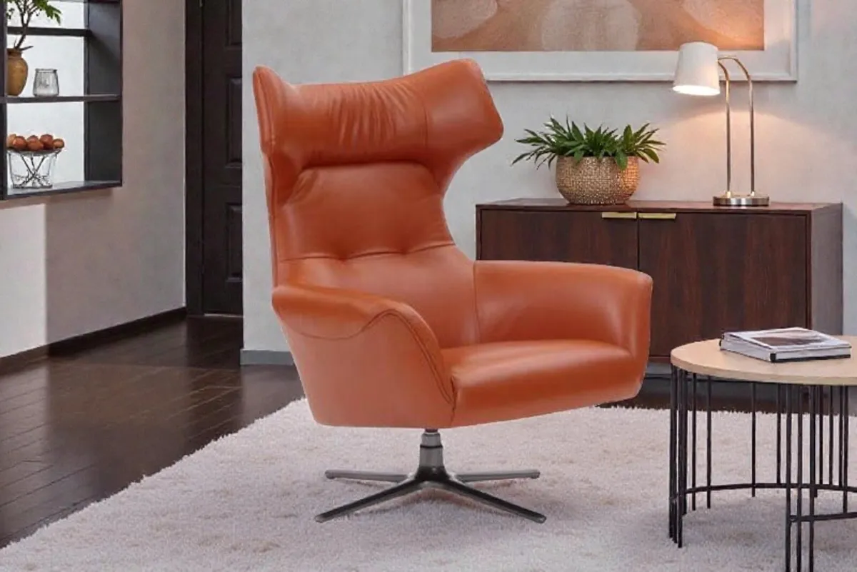 Designer Swivel Chairs in Burnt Orange Leather - Image 1