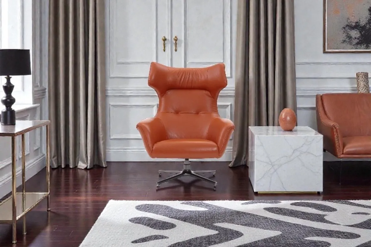 Designer Swivel Chairs in Burnt Orange Leather - Image 2