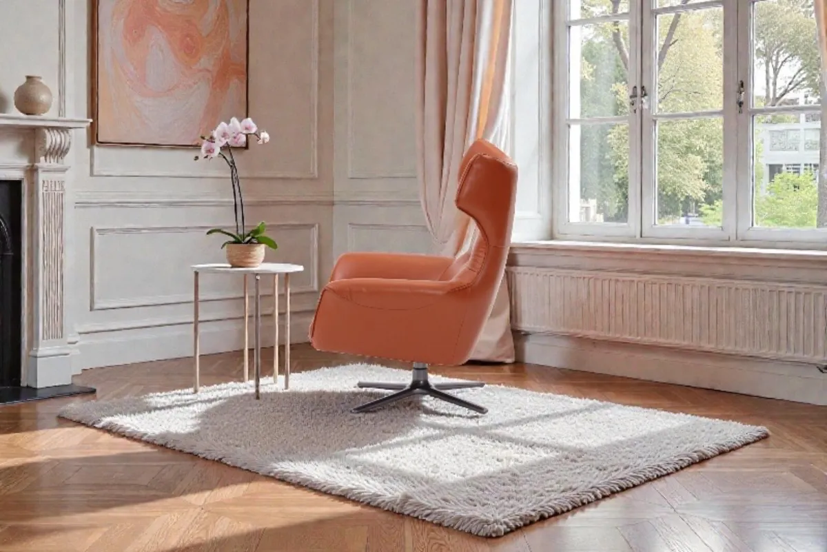 Designer Swivel Chairs in Burnt Orange Leather - Image 3