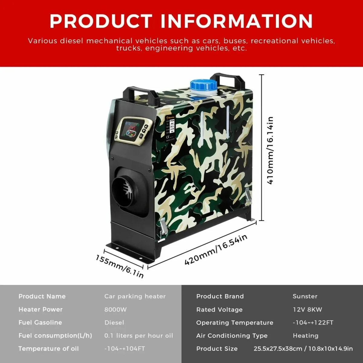 Diesel Heater 3/8KW 12V with LCD Panel & Remote - Image 1