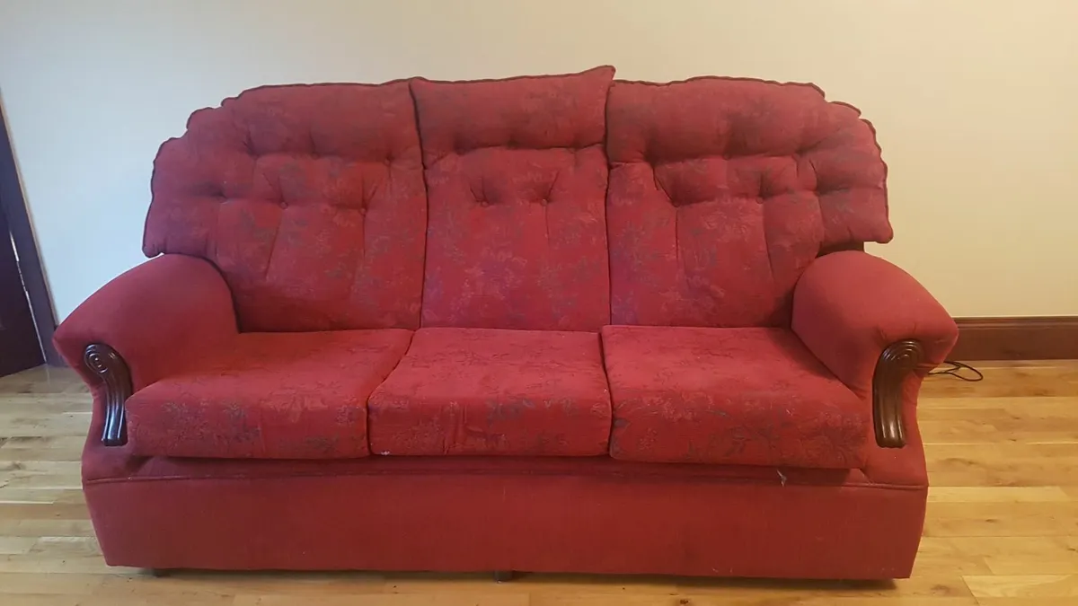Red Fabric 3-Seater Sofa