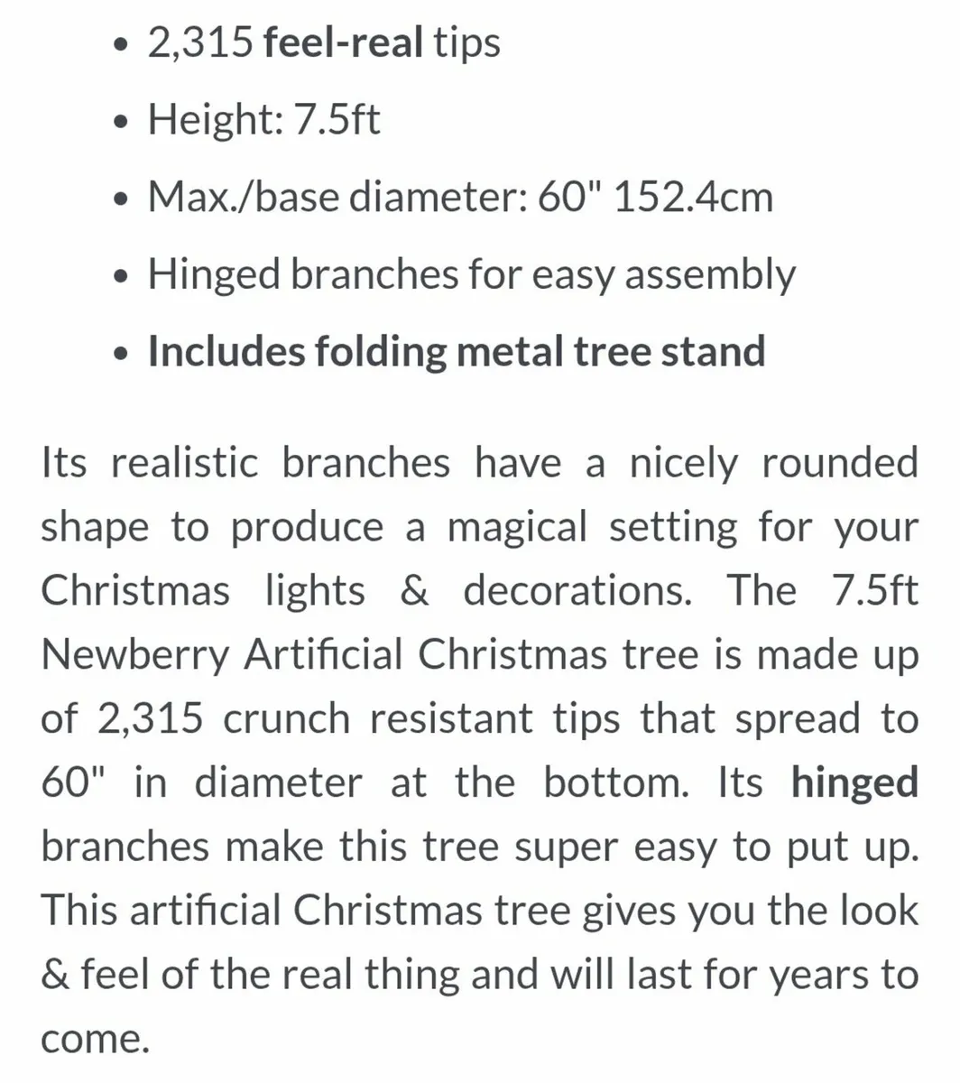 7.5ft Feel Real Newberry Christmas Tree - Image 3