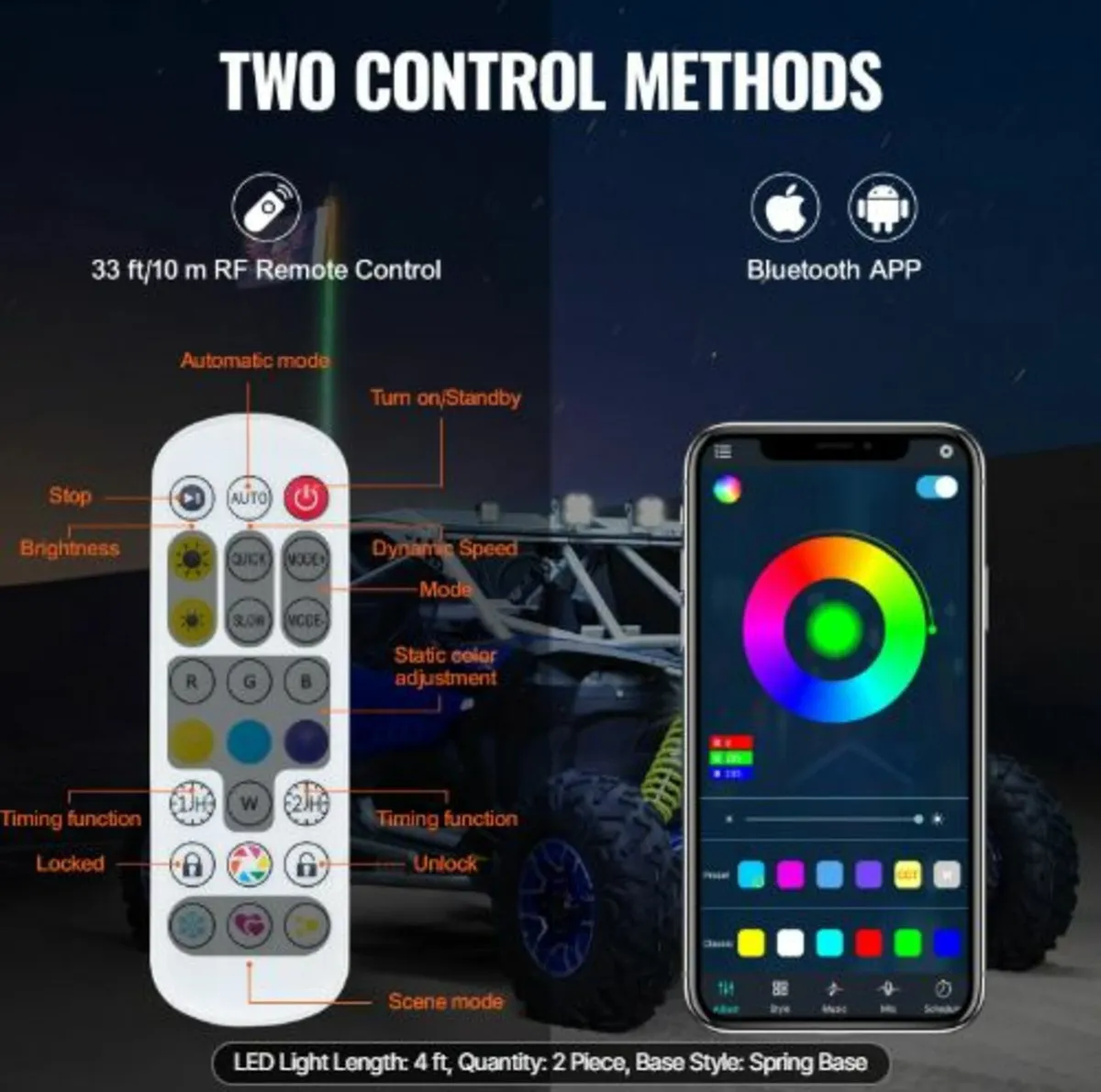 2 PCS 4 FT Whip Light with Spring Base, Led Whip - Image 3