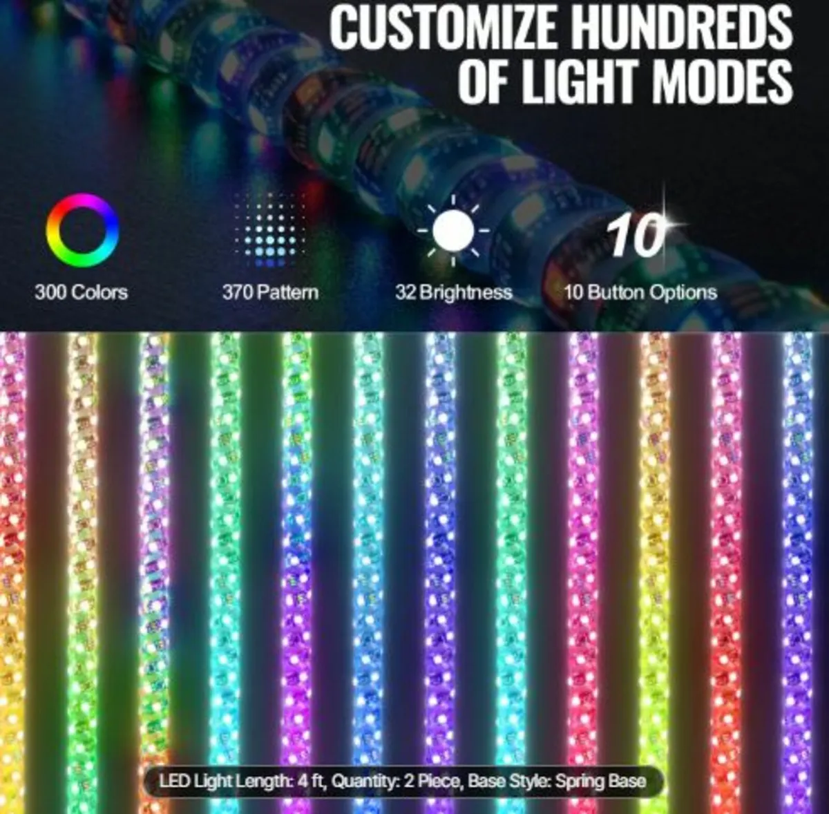 2 PCS 4 FT Whip Light with Spring Base, Led Whip - Image 4