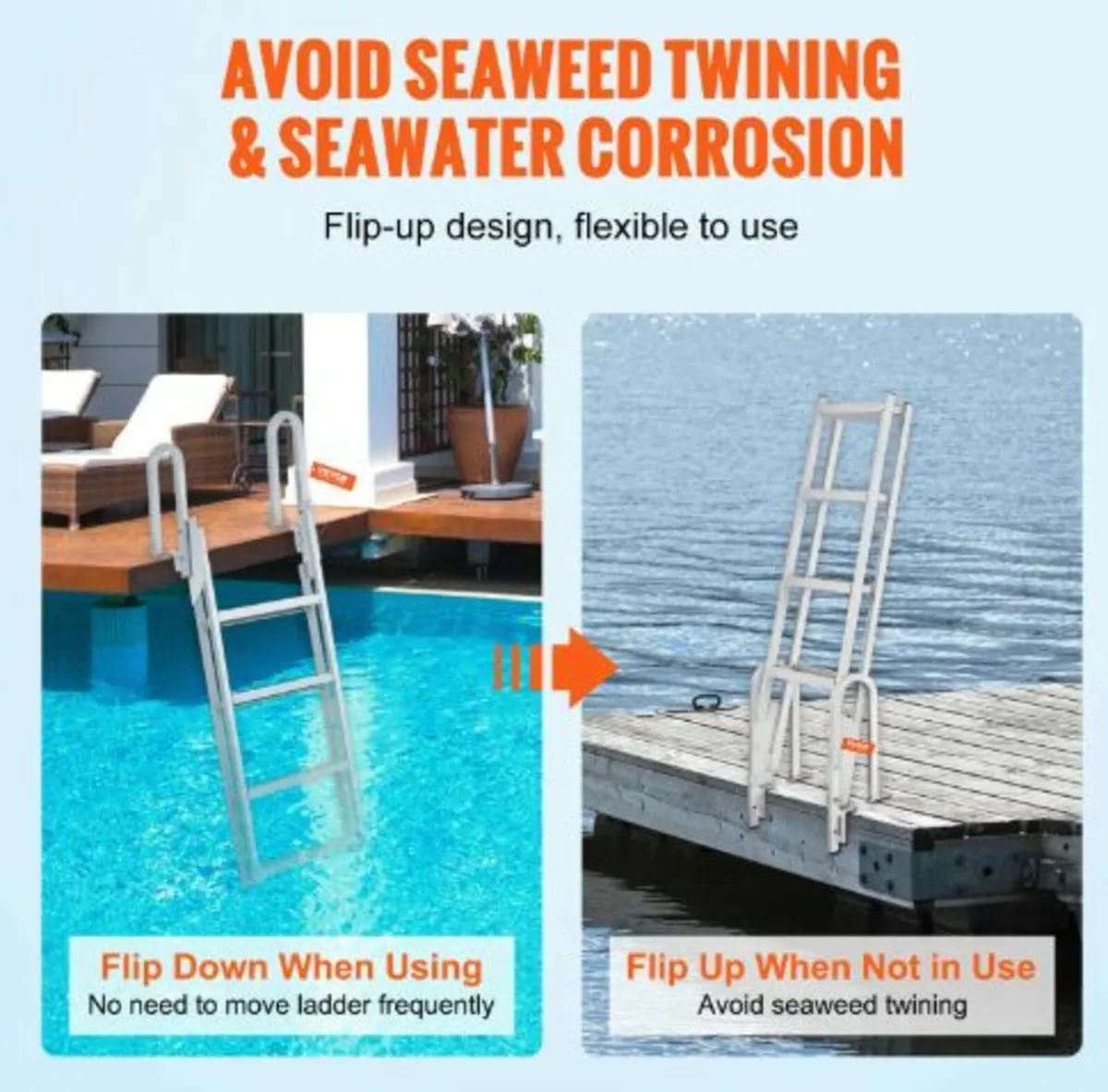 Dock Ladder Flip Up 4 Steps, 159 kg Load Capacity, - Image 3