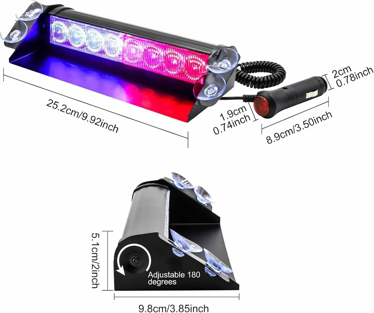 LED Emergency Dash Strobe Light 12V 8-LED Car Warn