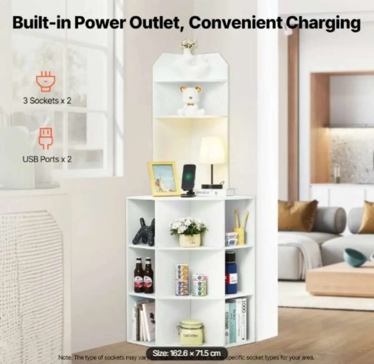 64" Tall Corner Storage Cabinet, 6 Tiers Wooden - Image 2