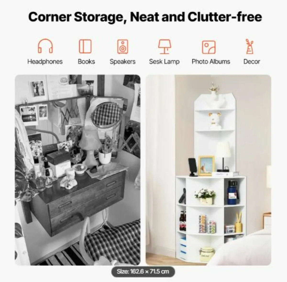 64" Tall Corner Storage Cabinet, 6 Tiers Wooden - Image 3