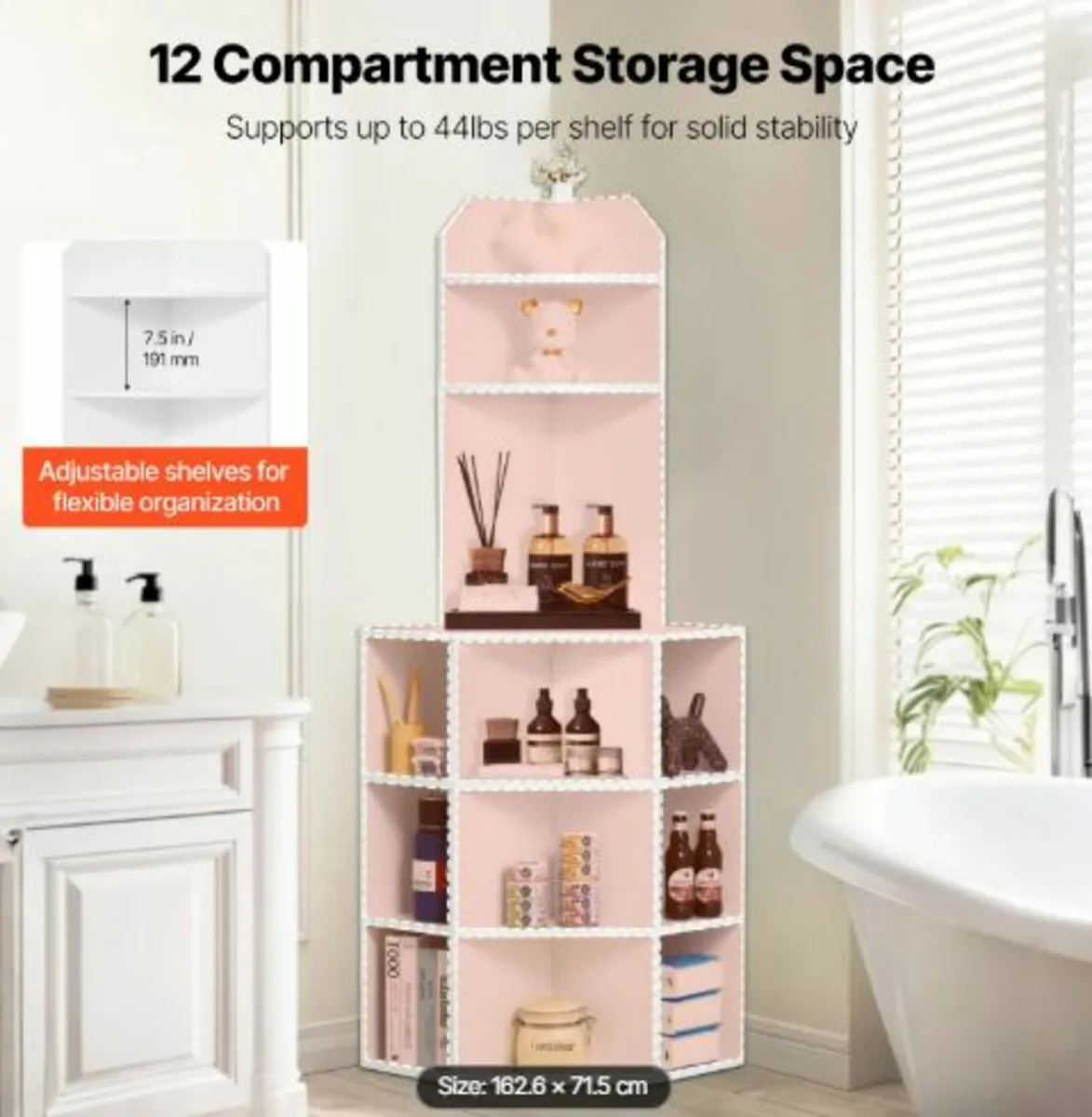 64" Tall Corner Storage Cabinet, 6 Tiers Wooden - Image 4